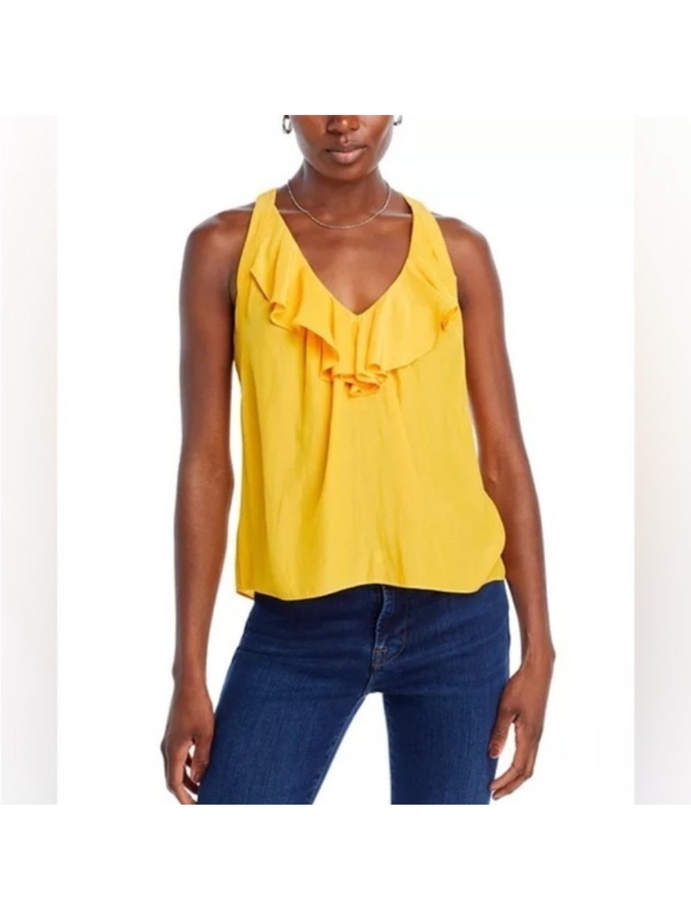 Ramy Brook Golden Yellow Ruffle V-Neck Sleeveless Top size extra small.